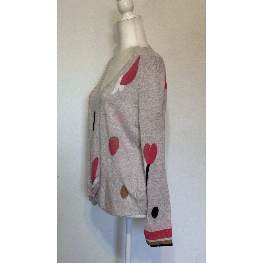 Nic+Zoe Women Size M Rose Garden Linen Blend Front Twist Knot Sweater Timeless